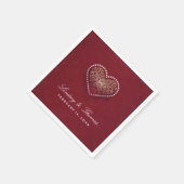 Serviette En Papier Maroon Rouge Or & Blanc Floral Mariage Coeur (Coin)