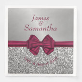 Serviette En Papier Maroon Satin Bow & Silver - (Devant)