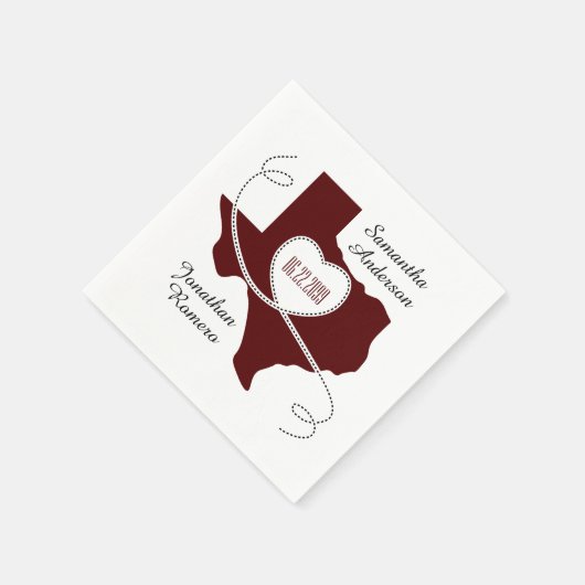 Serviette En Papier Maroon Texas Curling Ribbon Mariage Date (Coin)
