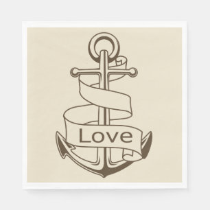 Serviette En Papier Marron Brun Marine Ancre Bateau Océan Marin Amour