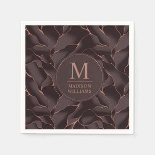 Serviette En Papier Marron Chocolat & Or Rose Motif Vague Abstrait