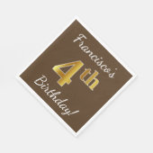 Serviette En Papier Marron, Or Faux 4ème Anniversaire + Nom Personnali (Coin)