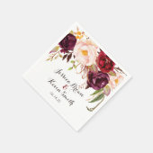 Serviette En Papier Marsala Bourgogne Floral Mariage personnalisé-2 (Coin)
