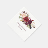 Serviette En Papier Marsala Bourgogne Roses Blanches Plumes Boho (Coin)