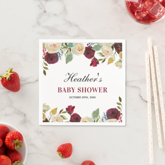 Serviette En Papier Marsala Bourgogne Rouge Baby shower d'automne (En situation)