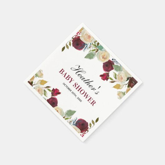 Serviette En Papier Marsala Bourgogne Rouge Baby shower d'automne (Coin)