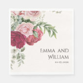 Serviette En Papier Marsala de Bourgogne et Mariage floral rose (Devant)