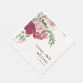 Serviette En Papier Marsala de Bourgogne et Mariage floral rose (Coin)