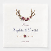 Serviette En Papier Marsala Floral Antlers Mariage de automne bleu mar (Devant)