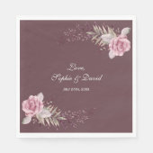 Serviette En Papier Marsala Maroon Floral Aquarelle Mariage (Devant)