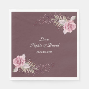 Serviette En Papier Marsala Maroon Floral Aquarelle Mariage