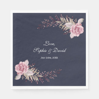 Serviette En Papier Marsala Maroon Marine Floral Watercolor Mariage