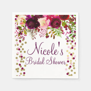 Serviette En Papier Marsala Rose Floral Or Bourgogne Fête de Mariage