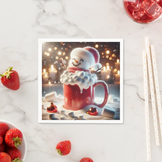 Serviette En Papier Marshmallow Snowman Dans Chocolat Chaud (En situation)