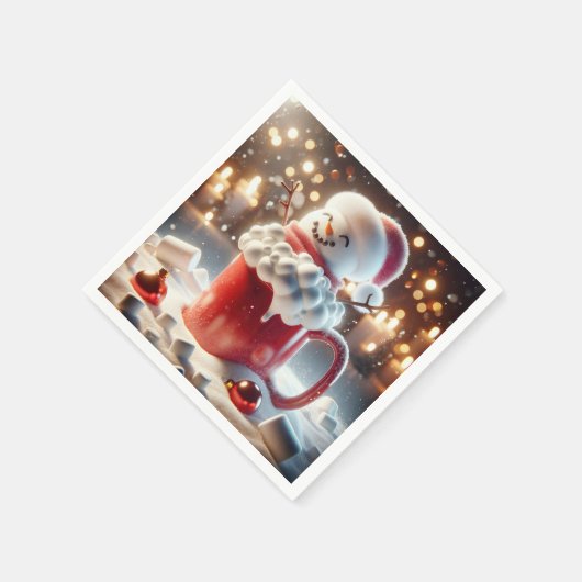 Serviette En Papier Marshmallow Snowman Dans Chocolat Chaud (Coin)