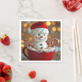 Serviette En Papier Marshmallow Snowman Dans Chocolat Chaud (En situation)