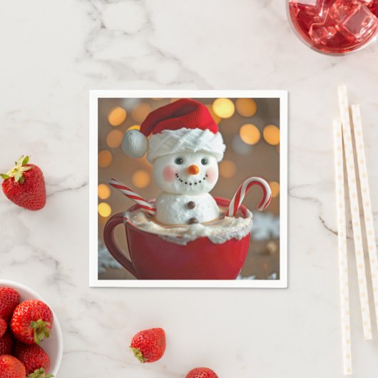 Serviette En Papier Marshmallow Snowman Dans Chocolat Chaud (En situation)