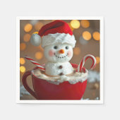 Serviette En Papier Marshmallow Snowman Dans Chocolat Chaud (Devant)