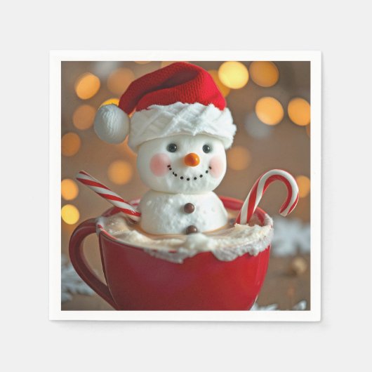 Serviette En Papier Marshmallow Snowman Dans Chocolat Chaud (Devant)