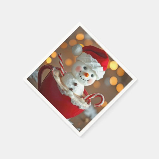 Serviette En Papier Marshmallow Snowman Dans Chocolat Chaud (Coin)