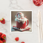 Serviette En Papier Marshmallow Snowman De Noël Au Chocolat Chaud (En situation)