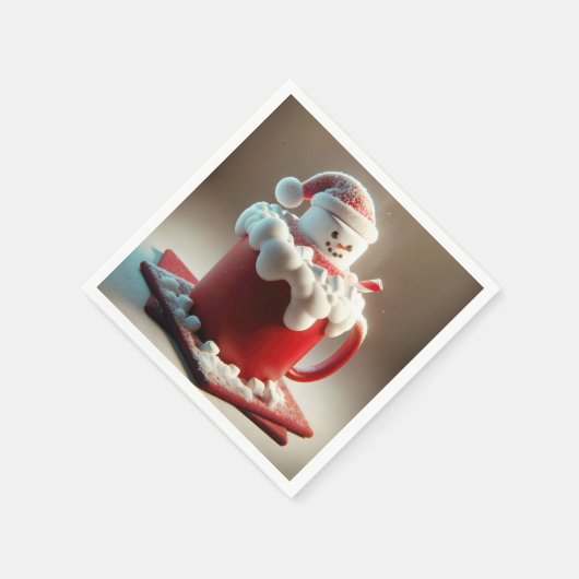 Serviette En Papier Marshmallow Snowman De Noël Au Chocolat Chaud (Coin)