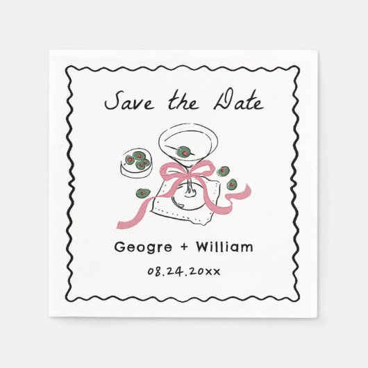 Serviette En Papier Martini à main Mariage moderne et capricieux (Devant)