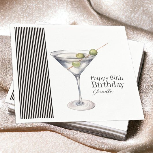 Serviette En Papier Martini Cocktail Elégant 60ème anniversaire fête