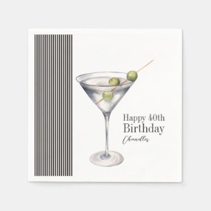 Serviette En Papier Martini Cocktail Elégante fête du 40e anniversaire