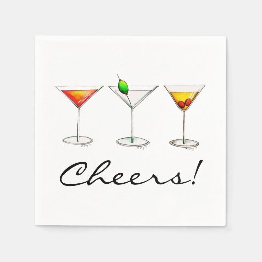 Serviette En Papier Martini Cosmo Manhattan Cocktail Boissons (Devant)