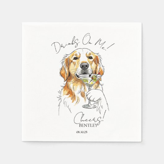 Serviette En Papier Martini Golden Retriever Open Bar (Devant)
