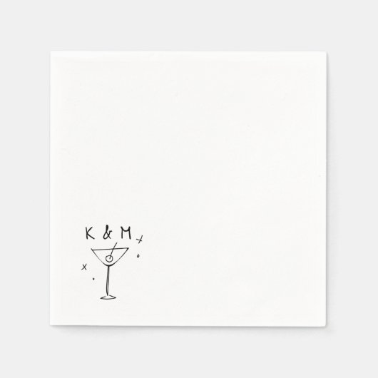 Serviette En Papier Martini Whimsical Rétro Main Tirée Initiales Perso (Devant)