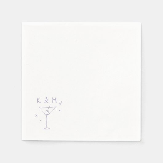 Serviette En Papier Martini Whimsical Rétro Main Tirée Initiales Perso (Devant)