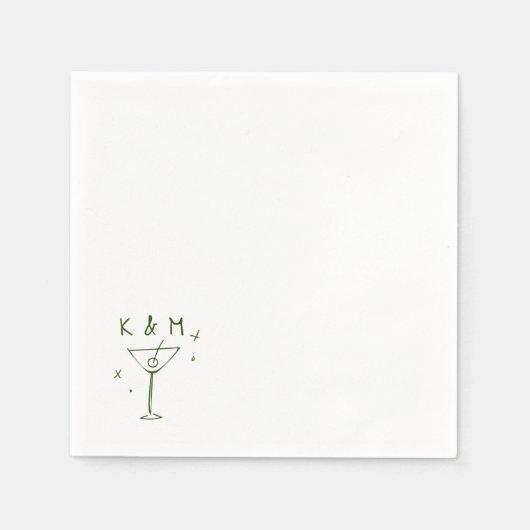 Serviette En Papier Martini Whimsical Rétro Main Tirée Initiales Perso (Devant)