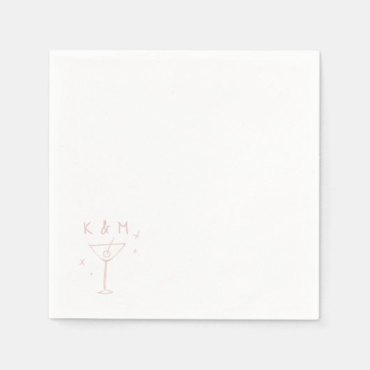 Serviette En Papier Martini Whimsical Rétro Main Tirée Initiales Perso (Devant)