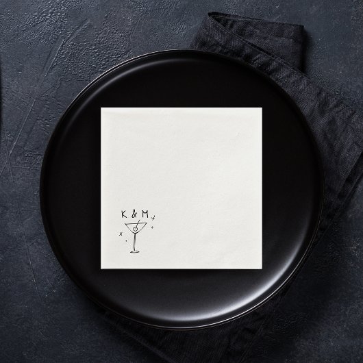 Serviette En Papier Martini Whimsical Rétro Main Tirée Initiales Perso