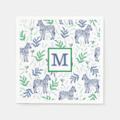 Serviette En Papier Martini Zèbre Navy Monogramme Blanc Prépa  (Devant)