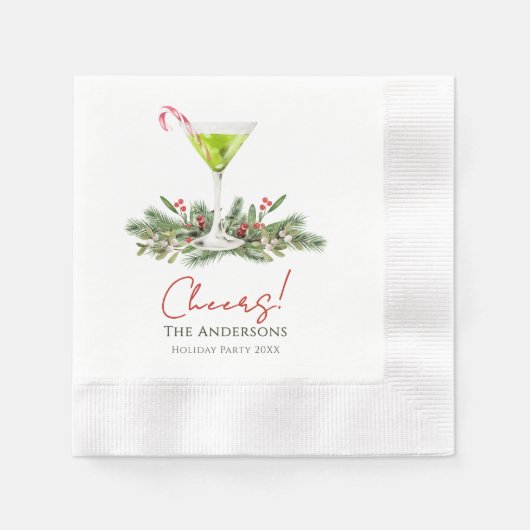 Serviette En Papier Martinis et Gui Fête de Noël  (Devant)