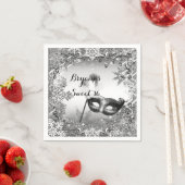Serviette En Papier Mascarade noire blanche en argent et flocons de ne (En situation)