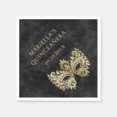 Serviette En Papier Mascarade noire Mascarade Masque élégant Quinceane (Devant)