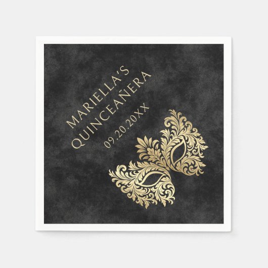 Serviette En Papier Mascarade noire Mascarade Masque élégant Quinceane (Devant)