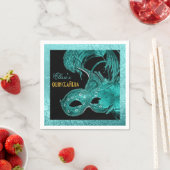 Serviette En Papier Mascarade Quinceañera fête aqua masque bleu (En situation)