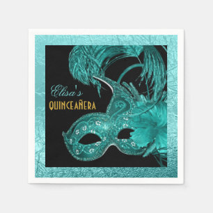 Serviette En Papier Mascarade Quinceañera fête aqua masque bleu