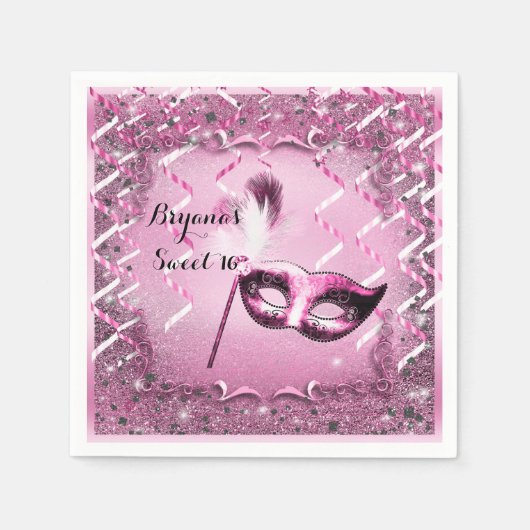 Serviette En Papier Mascarade rose Mascarade Masque Élégant bal (Devant)