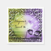 Serviette En Papier Mascarade verte et violette Masquerade Mardi Gras  (Devant)
