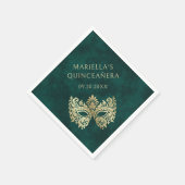 Serviette En Papier Mascarade verte Masque élégant Quinceanera (Coin)