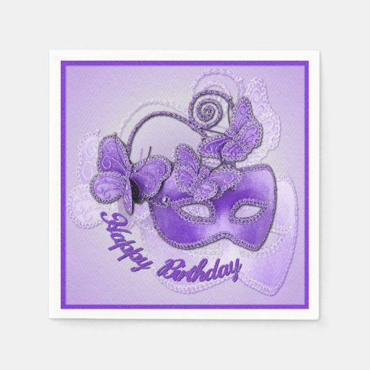Serviette En Papier Mascarade violet Mascarade serviettes d'anniversai (Devant)