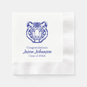 Serviette En Papier Mascotte de l'école du tigre bleu foncé Diplômé