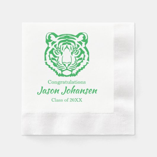 Serviette En Papier Mascotte de Tigre Vert Graduation Lycée Napkin (Devant)