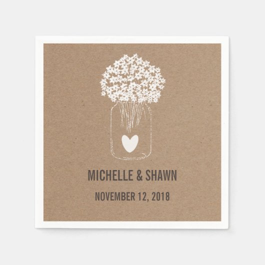 Serviette En Papier Mason Fleurs Jar Mariage campagnard Coeur mignon (Devant)
